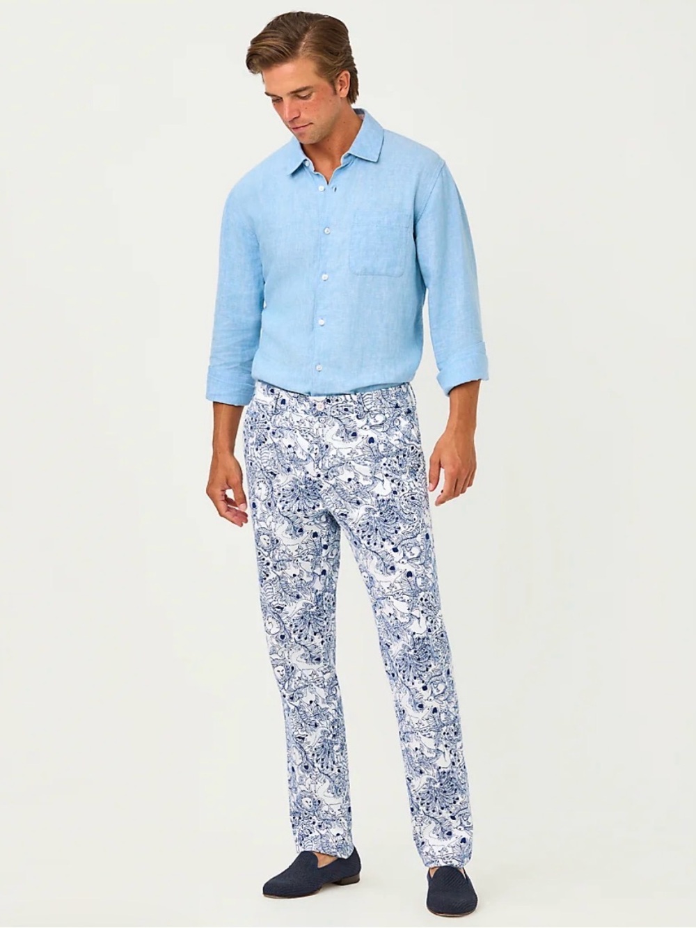 NWT Lilly Pulitzer Men's Stuff Mizner Pants Stretch 34 Starlight Navy Zoology